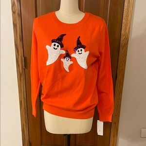 Victoria Harbour Halloween Orange Sweater with Ghost Design